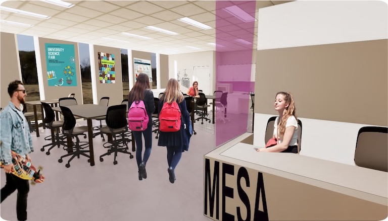 Rendering of MESA Center with students.